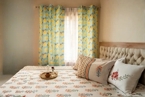 layering handloom cotton curtains with sheer nets
